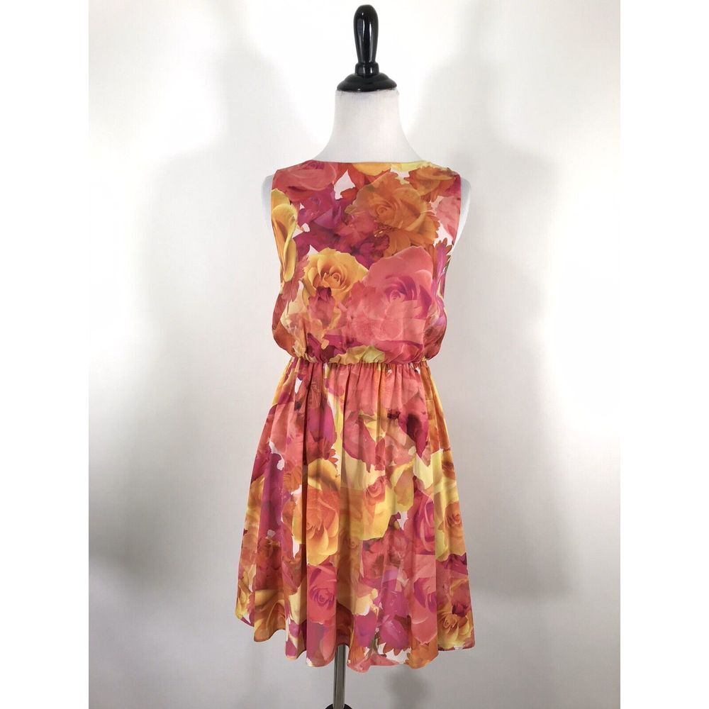 Alice + Olivia Women Becky Pink Rose Cocktail Silk Sleeveless Dress XS‎